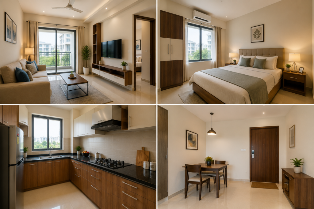 Modern 1BHK Apartment with Premium Interiors & Modular Kitchen